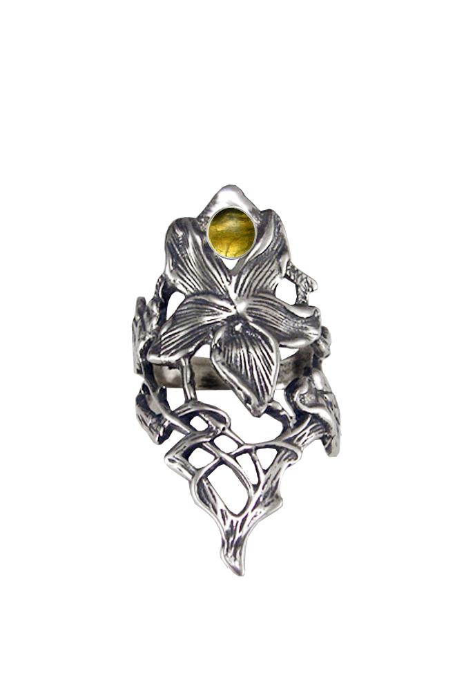 Sterling Silver Woman Maiden's Flower Ring With Citrine Size 8